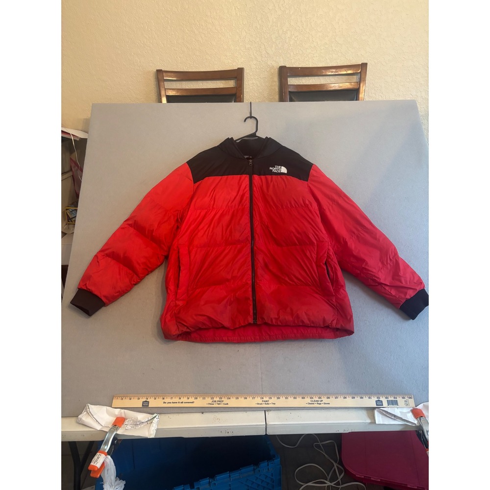 The North Face Mens XL Red Black Down Puffer Jacket Full Zip Winter Coat